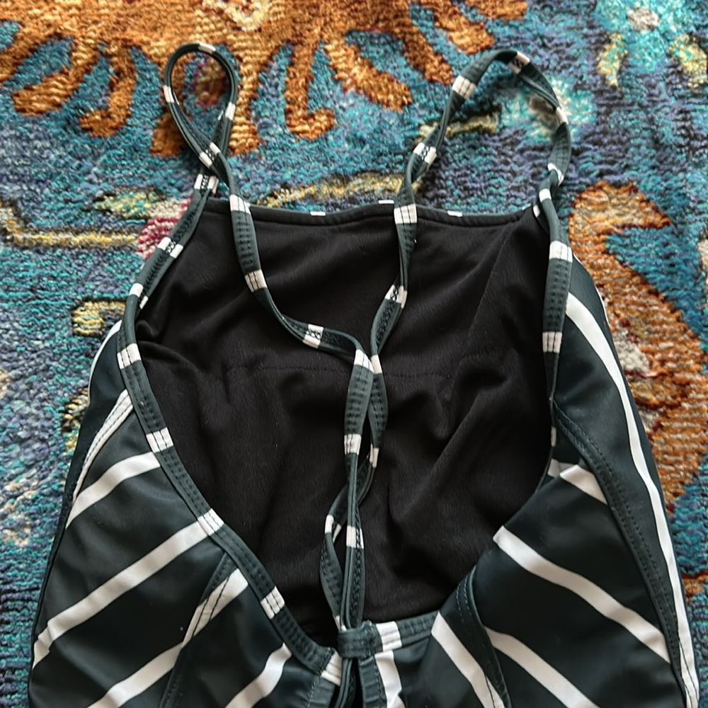 Albion THE MEGAN ONE-PIECE SWIMSUIT Green and White Stripe Medium - Picture 3 of 11